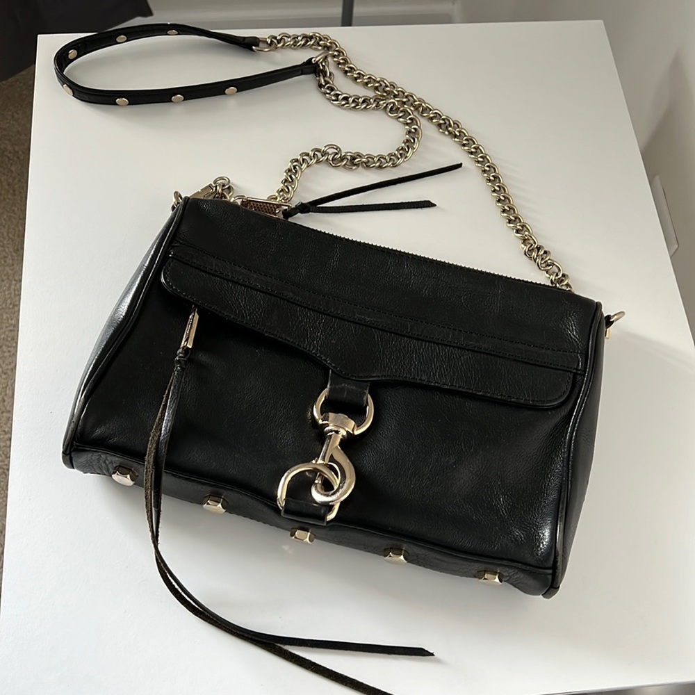 Rebecca Minkoff Mac Large Leather Crossbody. Black Leather with Gold Hardware.
